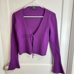 Primark cropped ribbed bell sleeve tie front cardigan